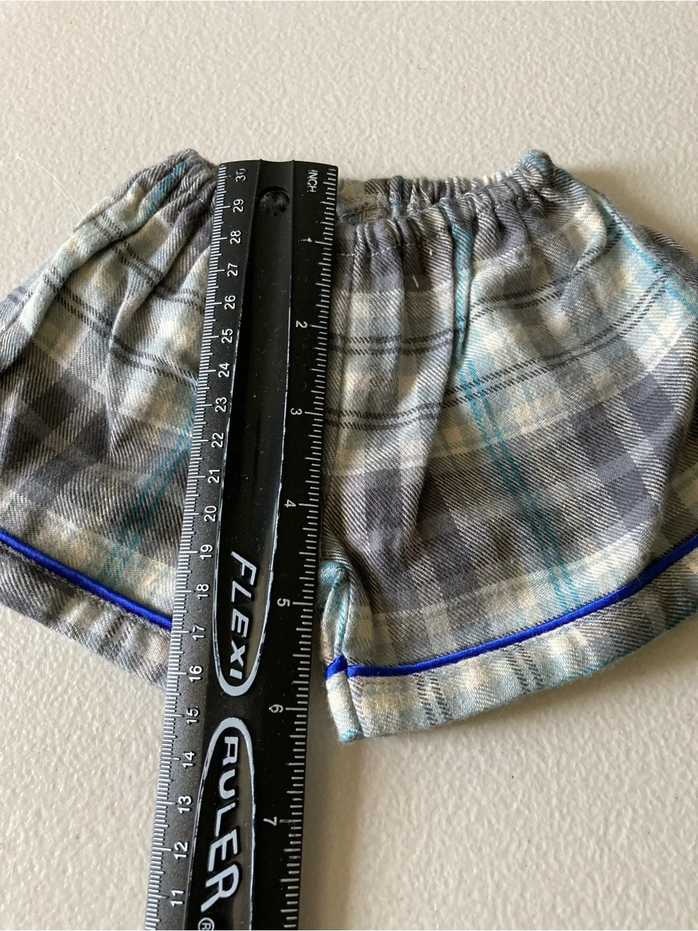 Stuff A Friend Teddy Bear Casual Plaid Shirt & Shorts Outfit Set Gray Blue